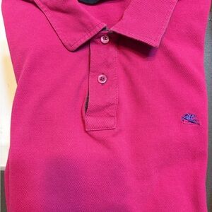 Etro dark Pink Polo with Blue Logo and paisley collar accents xl  italy